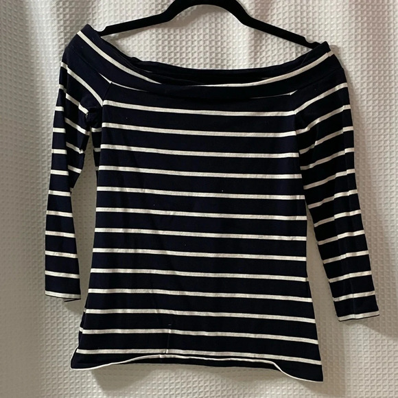 LOFT Striped Off The Shoulder Knit Top - Picture 1 of 5